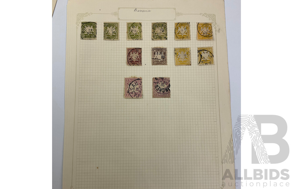 Collection of Bavarian Antique Stamps Including Overprints, Imperf King Ludwig III