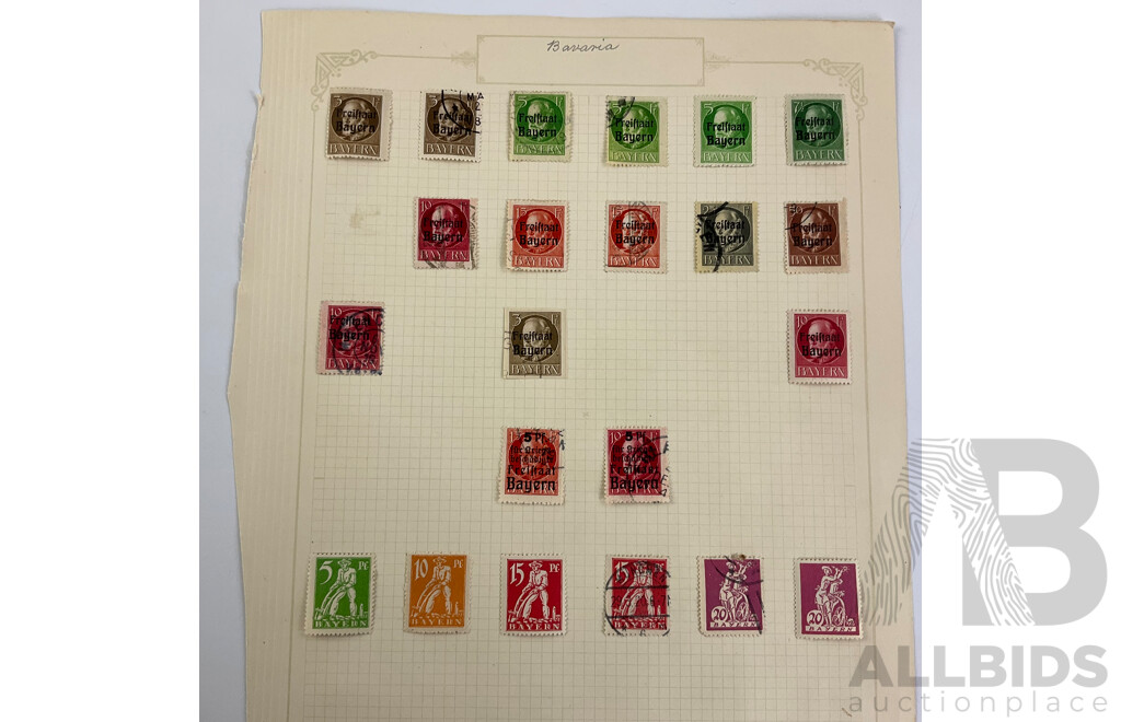 Collection of Bavarian Antique Stamps Including Overprints, Imperf King Ludwig III