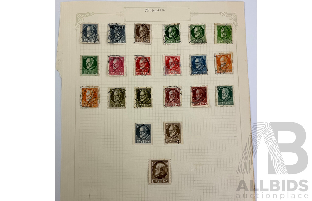 Collection of Bavarian Antique Stamps Including Overprints, Imperf King Ludwig III
