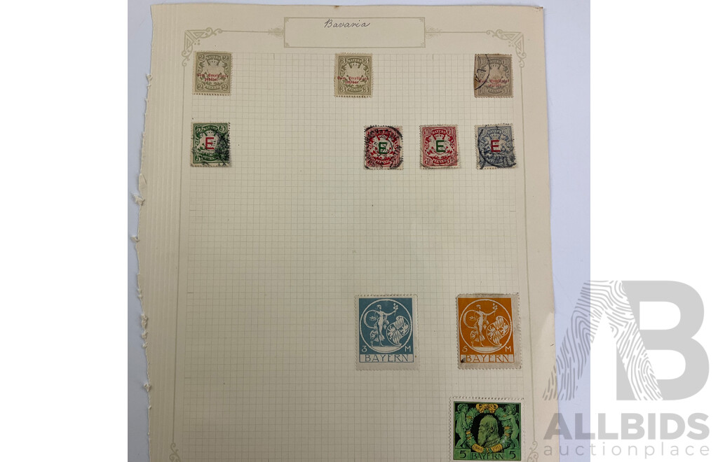 Collection of Bavarian Antique Stamps Including Overprints, Imperf King Ludwig III