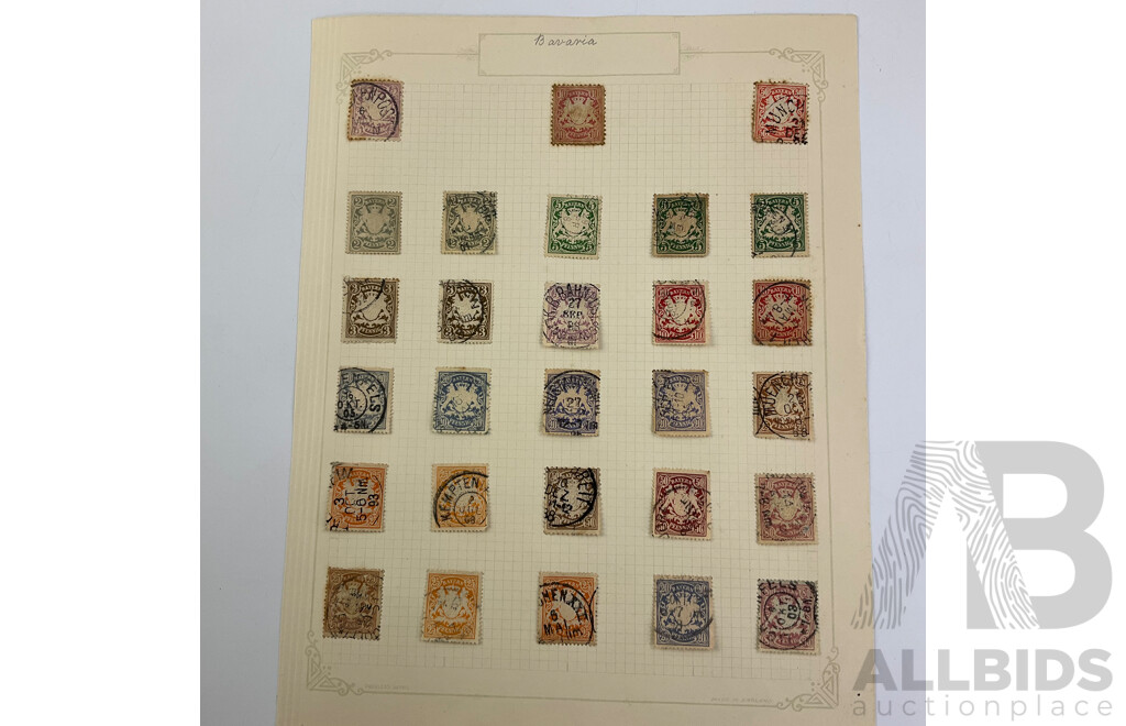 Collection of Bavarian Antique Stamps Including Overprints, Imperf King Ludwig III