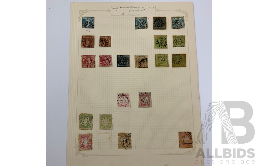 Collection of Bavarian Antique Stamps Including Overprints, Imperf King Ludwig III