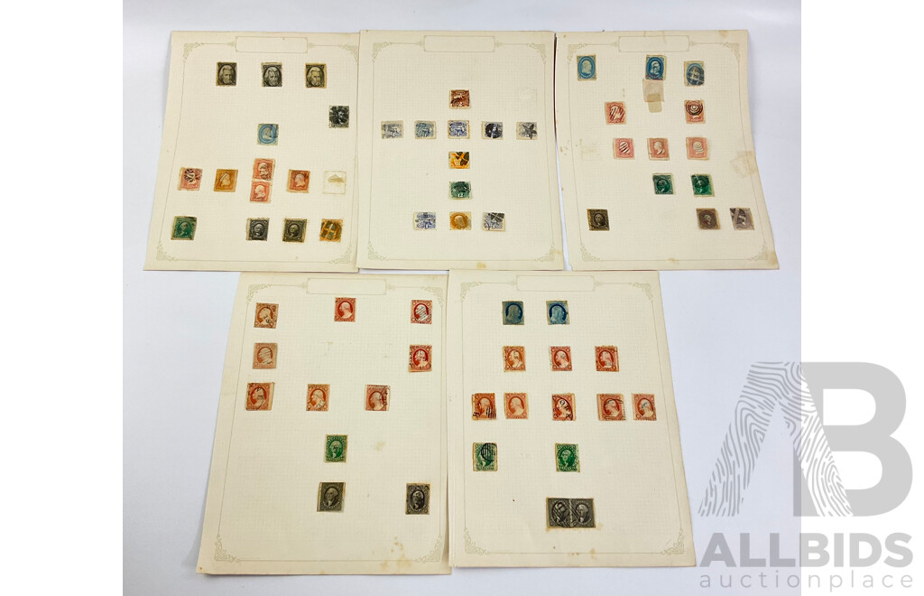 Collection of USA Mid to Late 1800's Stamps Including Imperf Ten and Twelve Cent George Washington, Hand Cancel, Jackson Two Cents and More