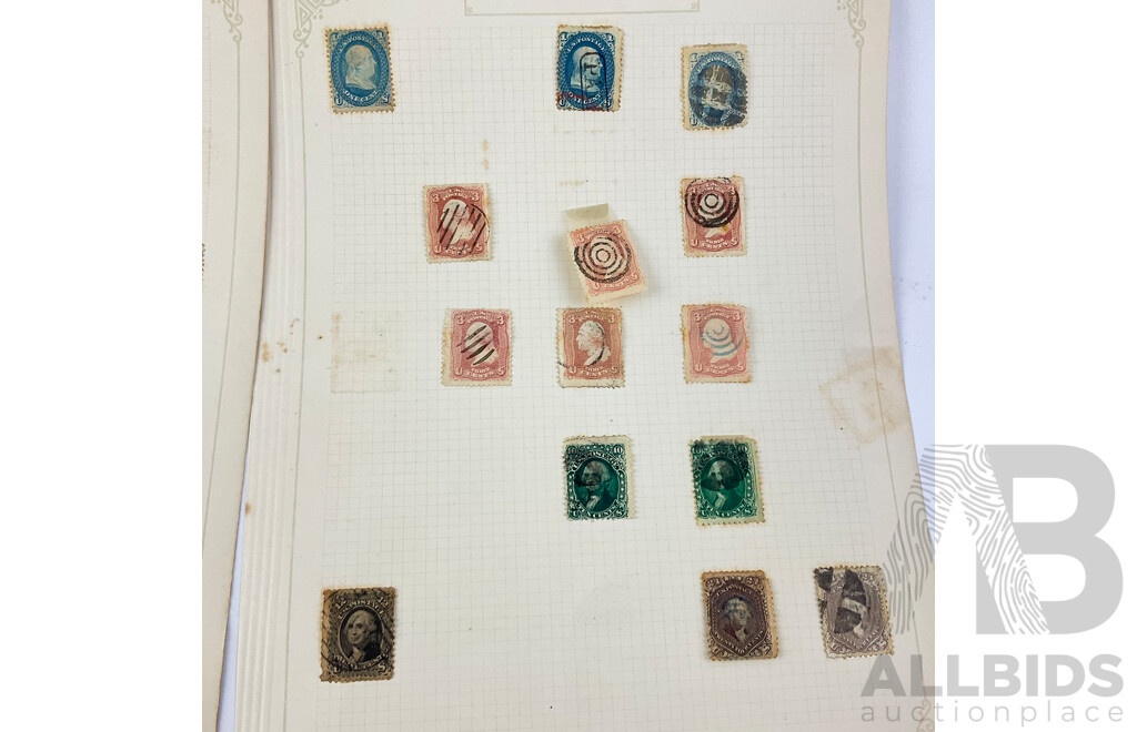 Collection of USA Mid to Late 1800's Stamps Including Imperf Ten and Twelve Cent George Washington, Hand Cancel, Jackson Two Cents and More