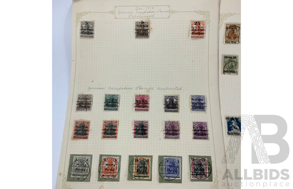 Collection of Poland 1918-1919 Stamps Including German Occupation Surcharge, Over Prints, Austrian Military, Imperfs