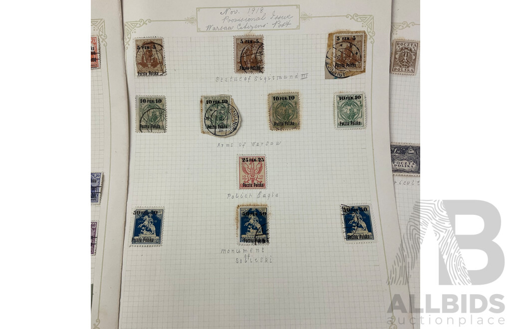 Collection of Poland 1918-1919 Stamps Including German Occupation Surcharge, Over Prints, Austrian Military, Imperfs