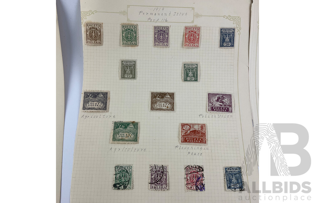 Collection of Poland 1918-1919 Stamps Including German Occupation Surcharge, Over Prints, Austrian Military, Imperfs