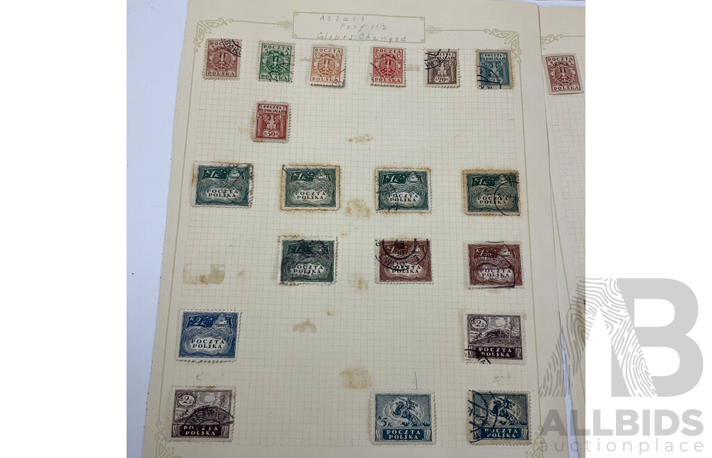 Collection of Poland 1918-1919 Stamps Including German Occupation Surcharge, Over Prints, Austrian Military, Imperfs
