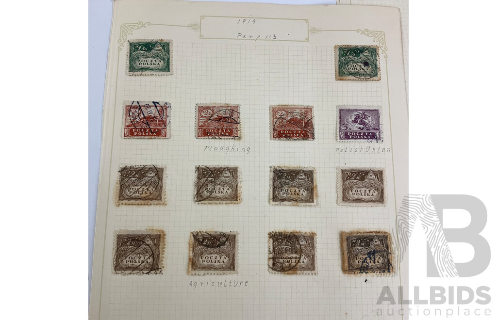 Collection of Poland 1918-1919 Stamps Including German Occupation Surcharge, Over Prints, Austrian Military, Imperfs