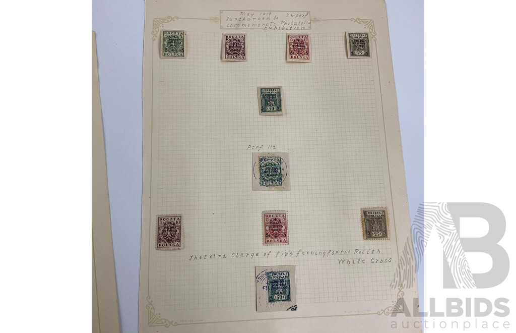 Collection of Poland 1918-1919 Stamps Including German Occupation Surcharge, Over Prints, Austrian Military, Imperfs