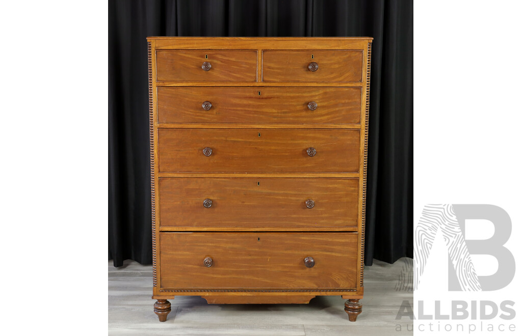 Victorian Flame Mahogany Six Drawer Chest