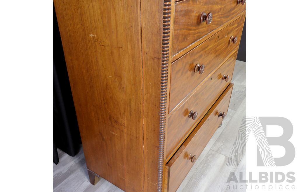 Victorian Flame Mahogany Six Drawer Chest