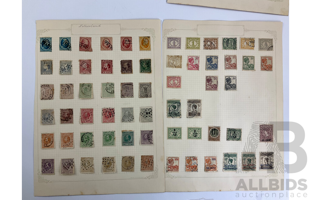 Collection of Antique and Vintage Stamps Including Holland, Netherlands East Indies, Curacao, Part Sets and Over Prints