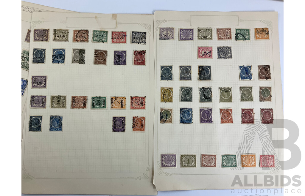 Collection of Antique and Vintage Stamps Including Holland, Netherlands East Indies, Curacao, Part Sets and Over Prints