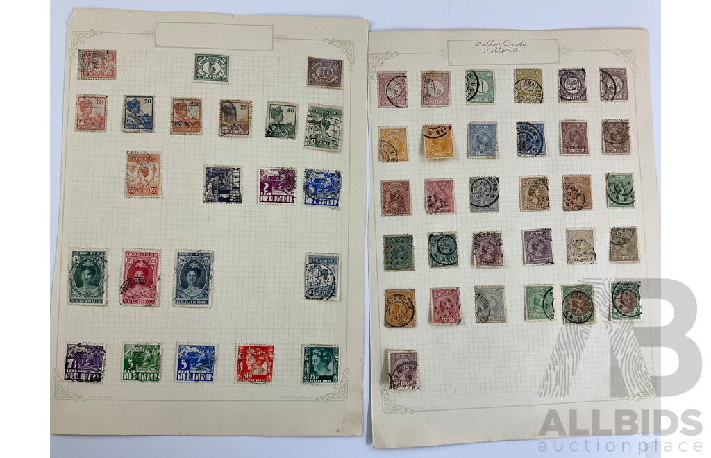 Collection of Antique and Vintage Stamps Including Holland, Netherlands East Indies, Curacao, Part Sets and Over Prints