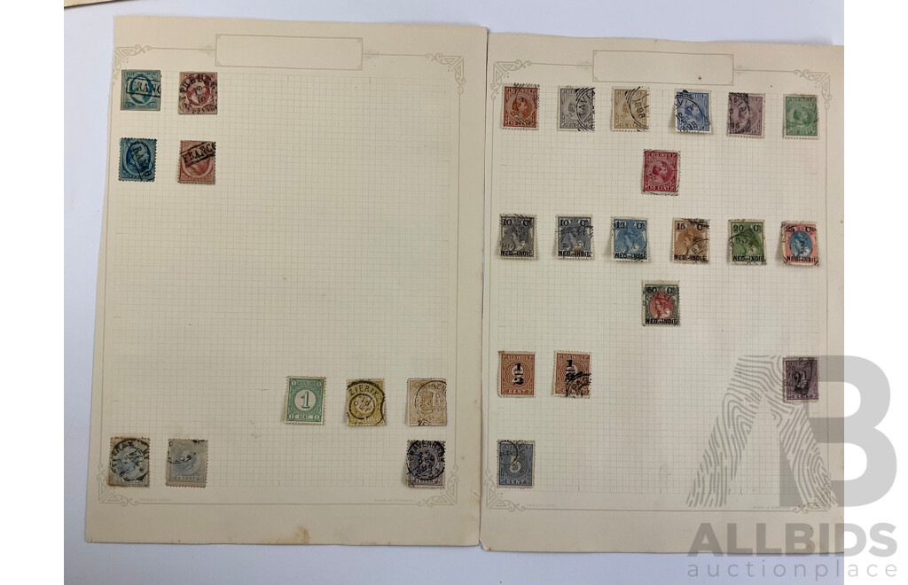 Collection of Antique and Vintage Stamps Including Holland, Netherlands East Indies, Curacao, Part Sets and Over Prints