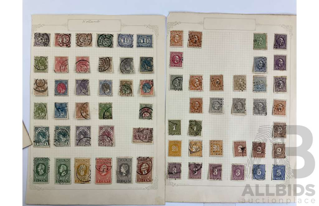 Collection of Antique and Vintage Stamps Including Holland, Netherlands East Indies, Curacao, Part Sets and Over Prints