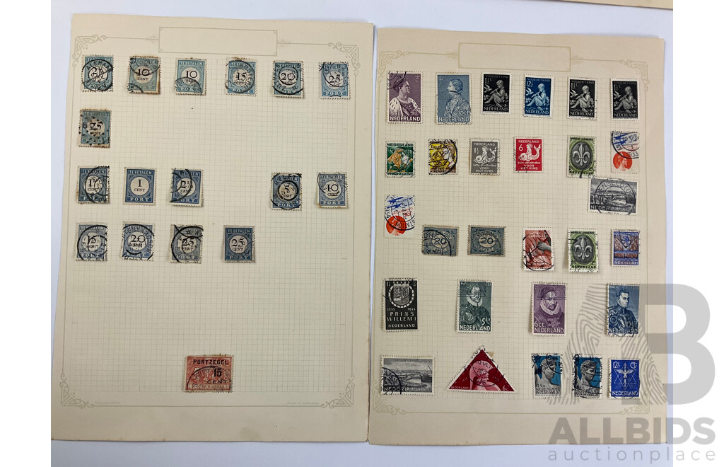 Collection of Antique and Vintage Stamps Including Holland, Netherlands East Indies, Curacao, Part Sets and Over Prints