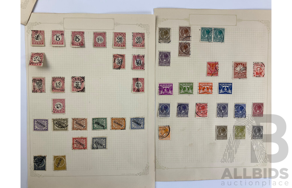 Collection of Antique and Vintage Stamps Including Holland, Netherlands East Indies, Curacao, Part Sets and Over Prints