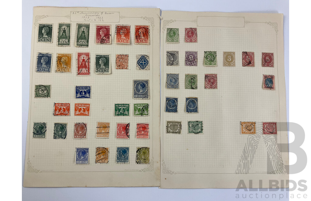 Collection of Antique and Vintage Stamps Including Holland, Netherlands East Indies, Curacao, Part Sets and Over Prints