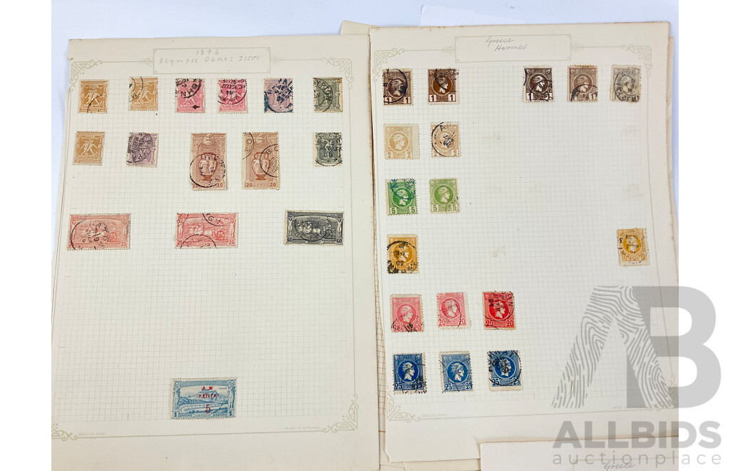 Collection of Antique Greek Stamps Including 1896 Olympic Games Issue, Part Sets, Imperfs, Over Prints
