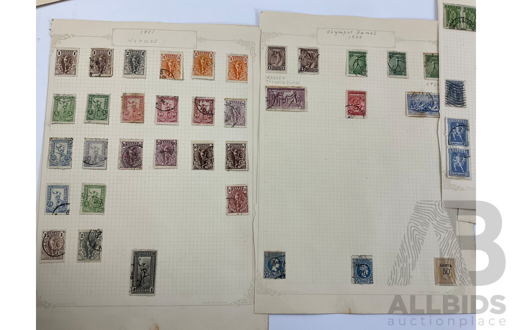 Collection of Antique Greek Stamps Including 1896 Olympic Games Issue, Part Sets, Imperfs, Over Prints