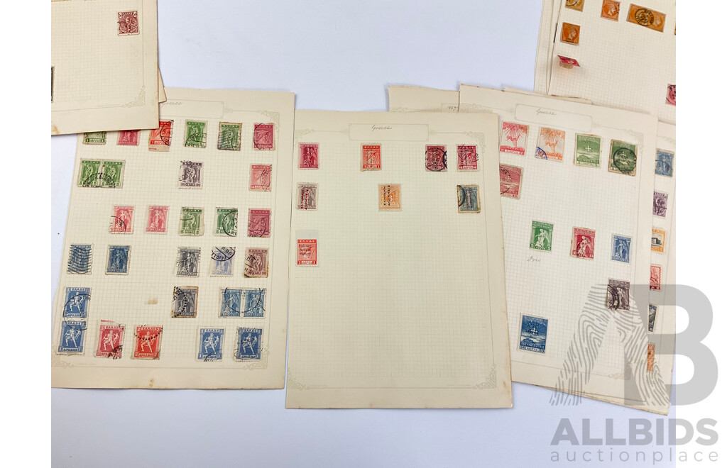 Collection of Antique Greek Stamps Including 1896 Olympic Games Issue, Part Sets, Imperfs, Over Prints