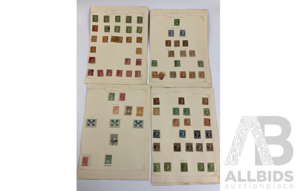 Collection of Antique Greek Stamps Including 1896 Olympic Games Issue, Part Sets, Imperfs, Over Prints