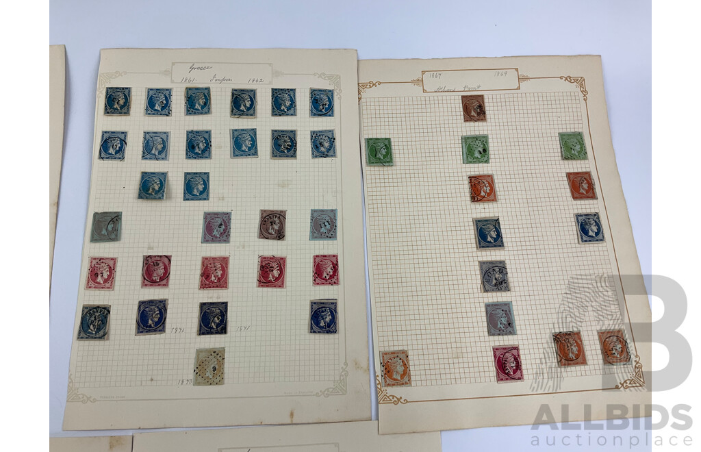 Collection of Antique Greek Stamps Including 1896 Olympic Games Issue, Part Sets, Imperfs, Over Prints