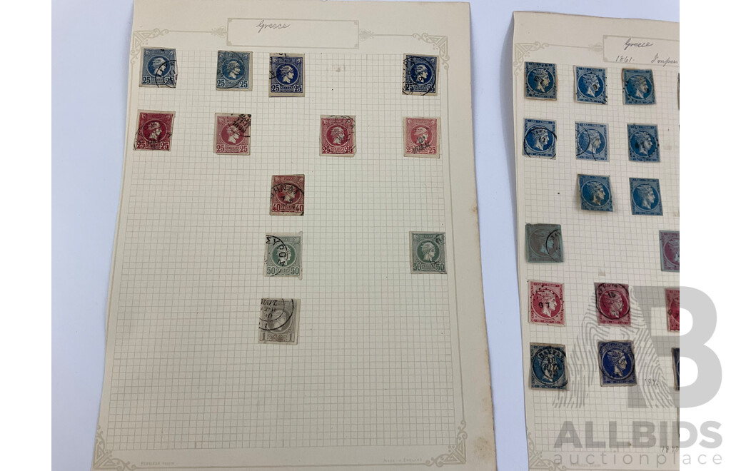 Collection of Antique Greek Stamps Including 1896 Olympic Games Issue, Part Sets, Imperfs, Over Prints