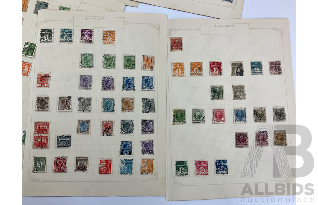Collection of Antique and Vintage Denmark and Luxembourg Stamps Including Part Sets, Imperfs, Over Prints, Official