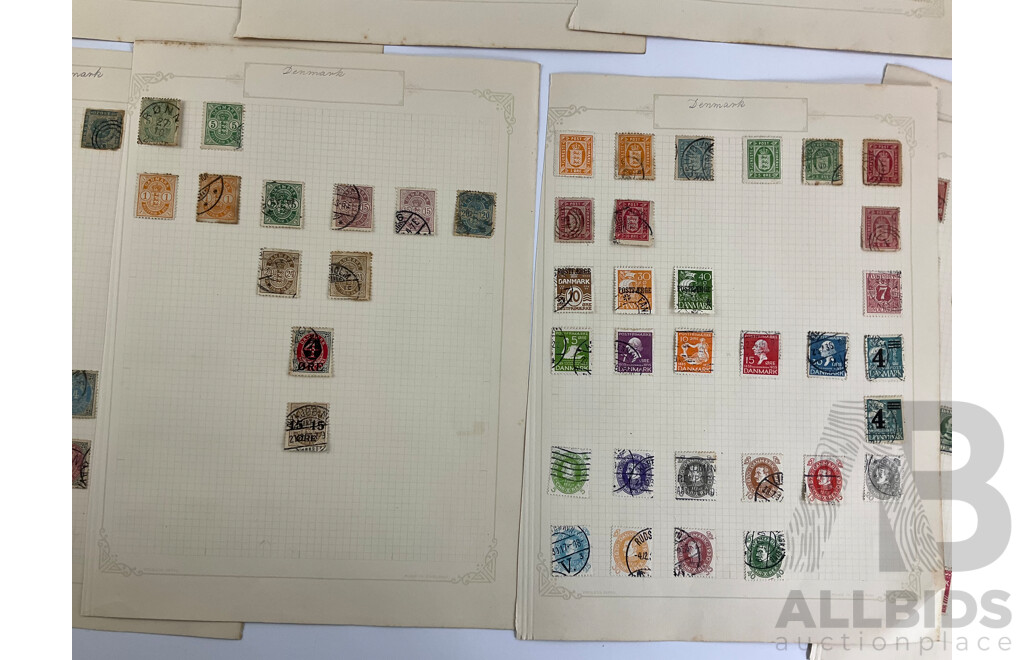 Collection of Antique and Vintage Denmark and Luxembourg Stamps Including Part Sets, Imperfs, Over Prints, Official