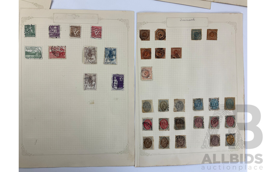 Collection of Antique and Vintage Denmark and Luxembourg Stamps Including Part Sets, Imperfs, Over Prints, Official