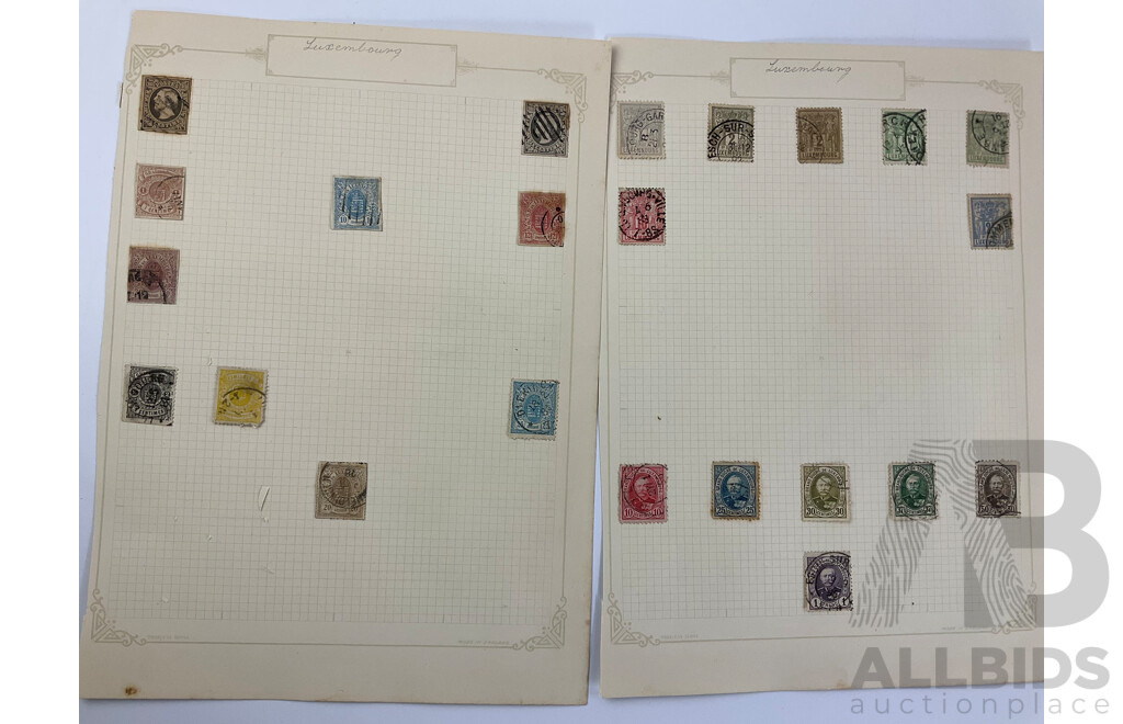 Collection of Antique and Vintage Denmark and Luxembourg Stamps Including Part Sets, Imperfs, Over Prints, Official