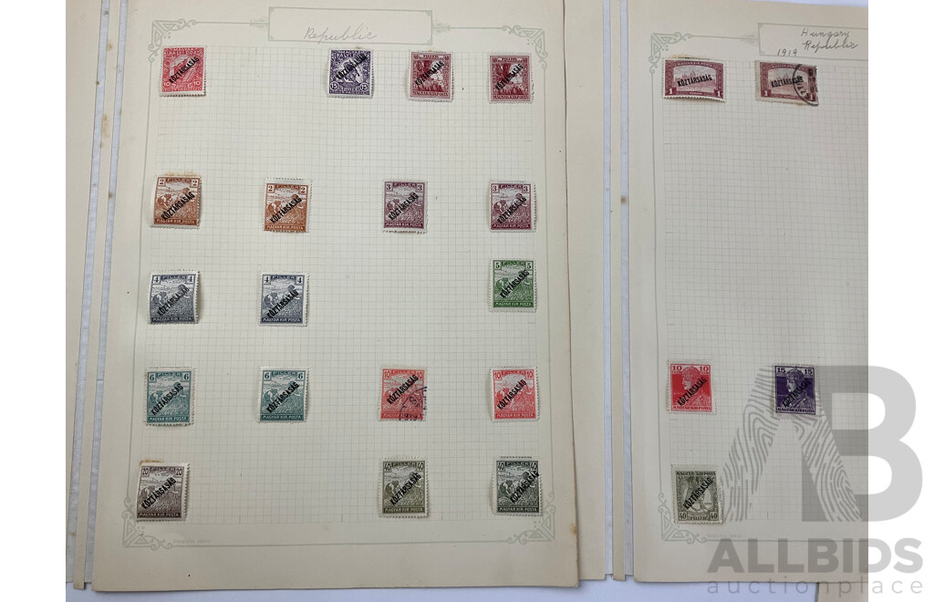 Hungarian Antique and Vintage Stamps Including WW1/French Occupation Overprints, Twenty Five to Ten Thousand Korona, Part Sets, Hinged Mint, Cancelled