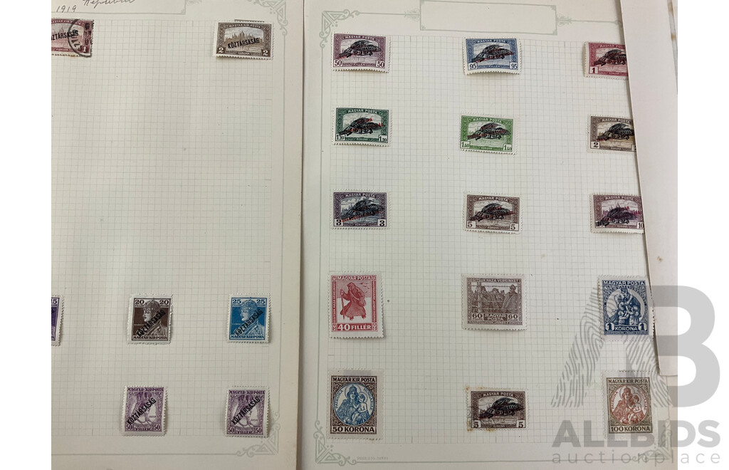 Hungarian Antique and Vintage Stamps Including WW1/French Occupation Overprints, Twenty Five to Ten Thousand Korona, Part Sets, Hinged Mint, Cancelled