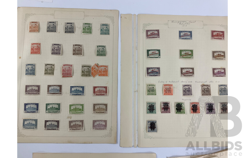 Hungarian Antique and Vintage Stamps Including WW1/French Occupation Overprints, Twenty Five to Ten Thousand Korona, Part Sets, Hinged Mint, Cancelled