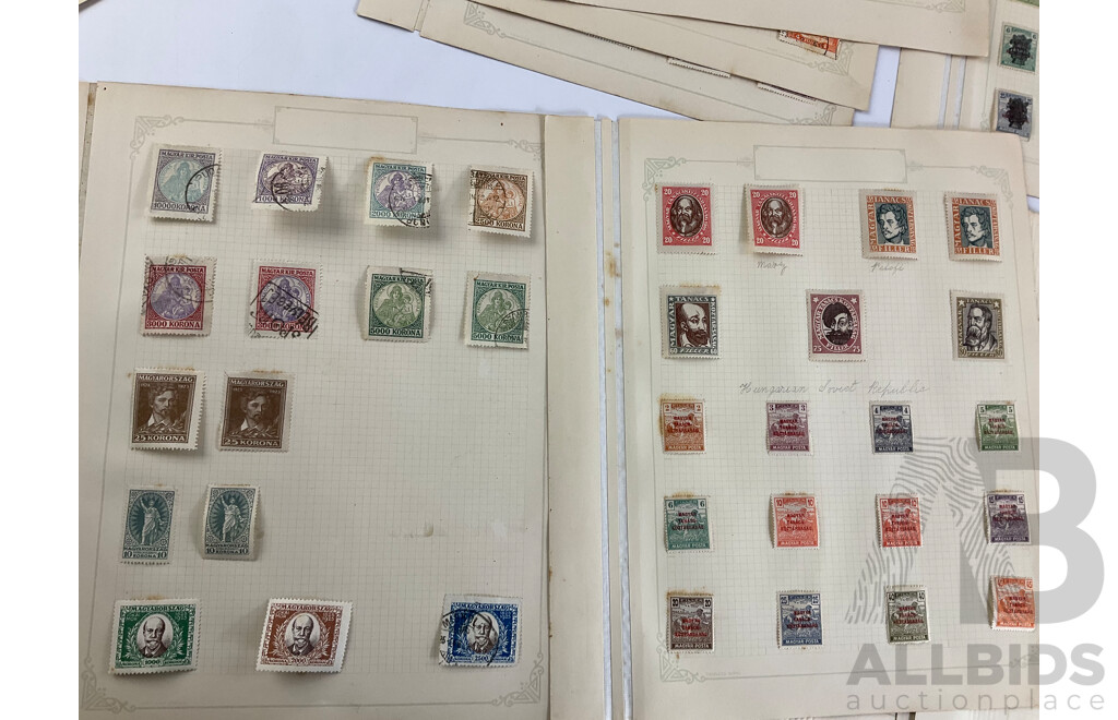 Hungarian Antique and Vintage Stamps Including WW1/French Occupation Overprints, Twenty Five to Ten Thousand Korona, Part Sets, Hinged Mint, Cancelled