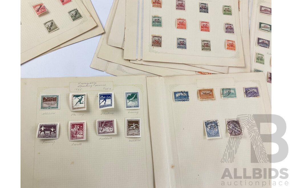 Hungarian Antique and Vintage Stamps Including WW1/French Occupation Overprints, Twenty Five to Ten Thousand Korona, Part Sets, Hinged Mint, Cancelled