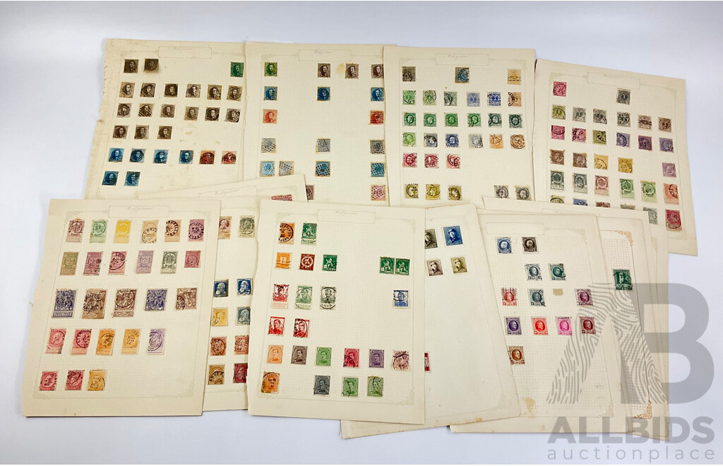 Collection of Belgium Antique and Vintage Stamps Examples From 1860's to 1934 Including Mint Hinged Blocks and Overprints