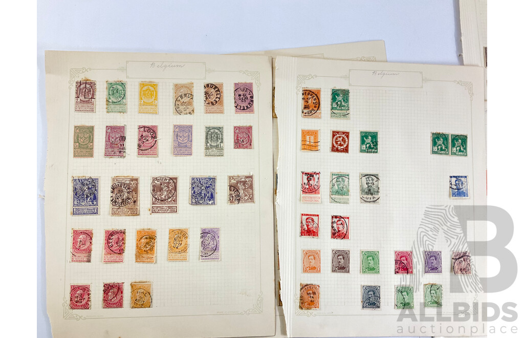 Collection of Belgium Antique and Vintage Stamps Examples From 1860's to 1934 Including Mint Hinged Blocks and Overprints