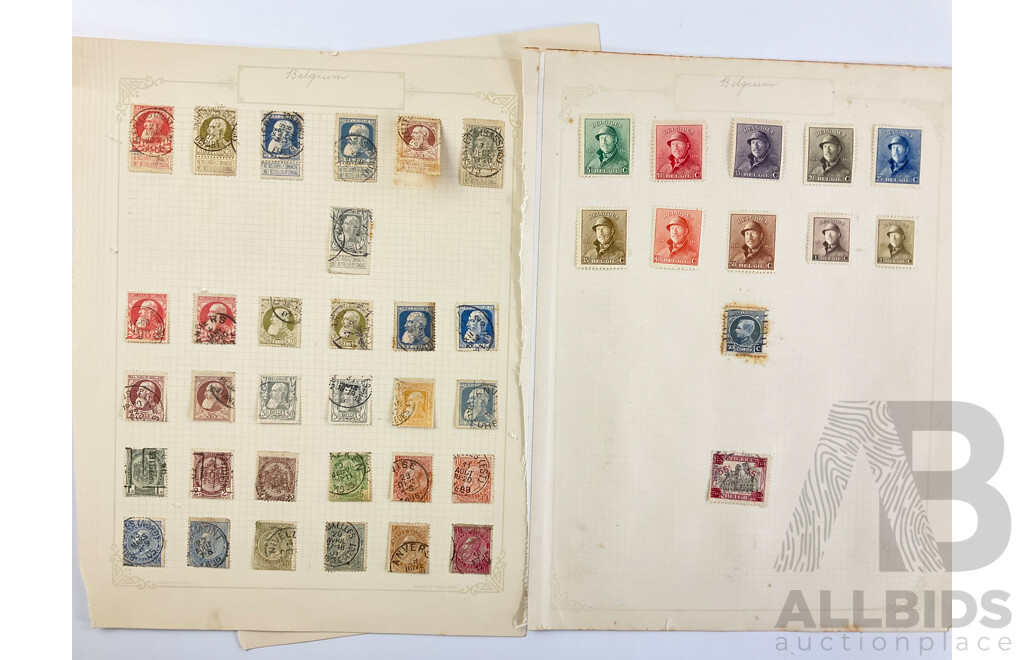 Collection of Belgium Antique and Vintage Stamps Examples From 1860's to 1934 Including Mint Hinged Blocks and Overprints