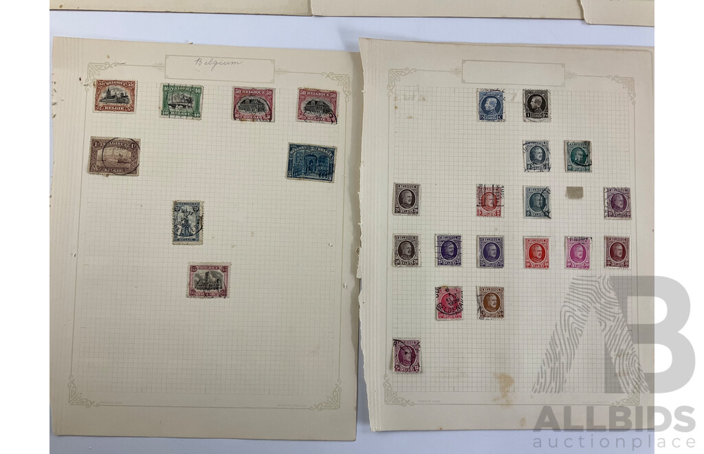 Collection of Belgium Antique and Vintage Stamps Examples From 1860's to 1934 Including Mint Hinged Blocks and Overprints