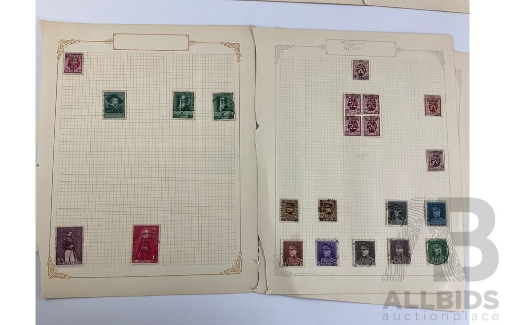 Collection of Belgium Antique and Vintage Stamps Examples From 1860's to 1934 Including Mint Hinged Blocks and Overprints