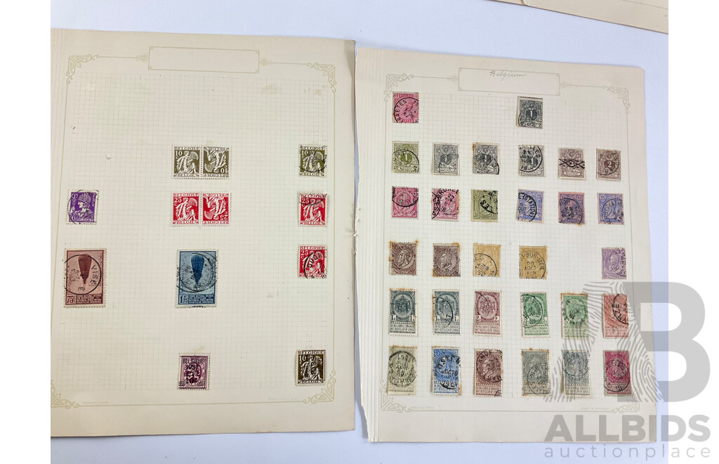 Collection of Belgium Antique and Vintage Stamps Examples From 1860's to 1934 Including Mint Hinged Blocks and Overprints