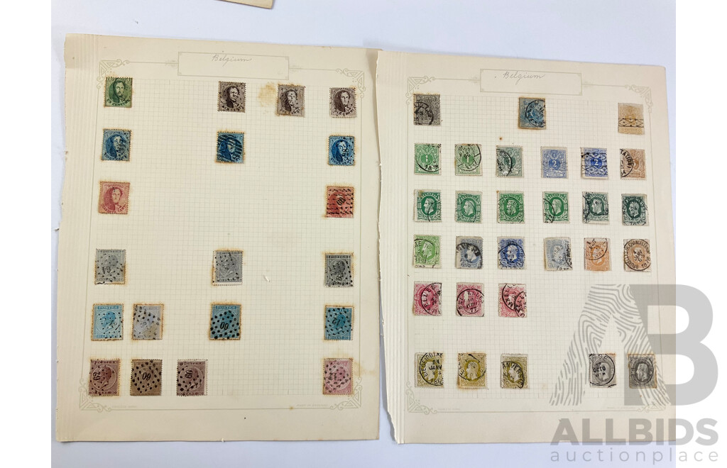 Collection of Belgium Antique and Vintage Stamps Examples From 1860's to 1934 Including Mint Hinged Blocks and Overprints