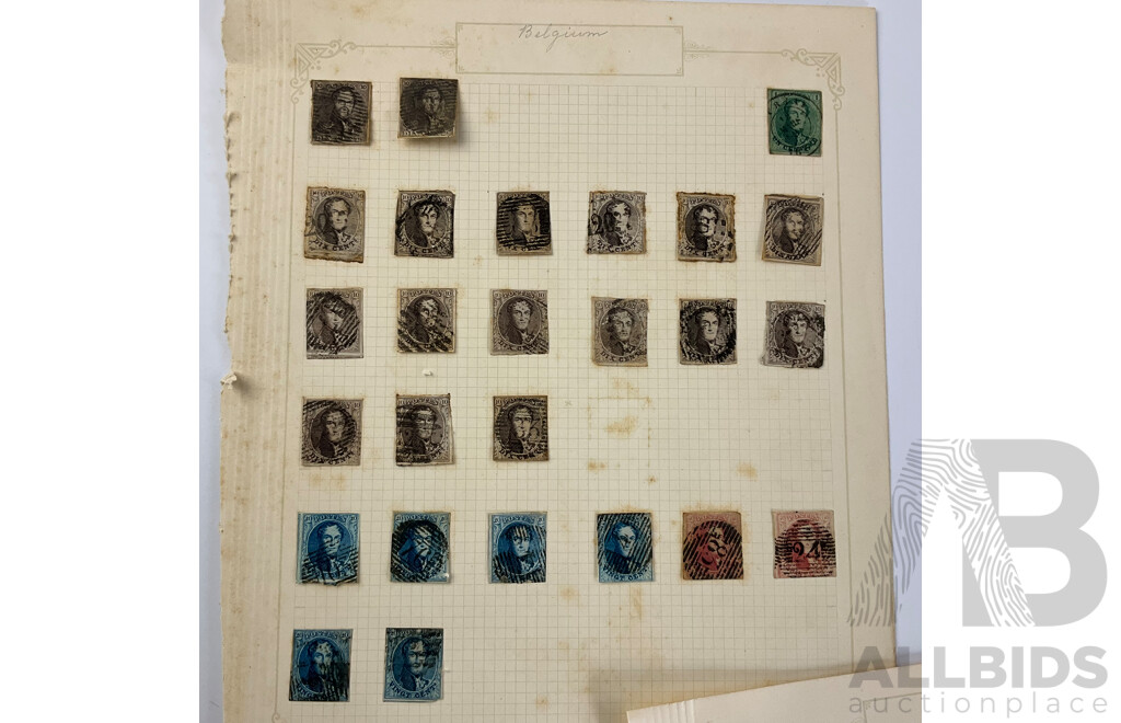 Collection of Belgium Antique and Vintage Stamps Examples From 1860's to 1934 Including Mint Hinged Blocks and Overprints