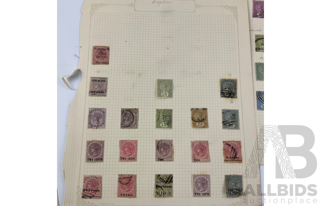 Collection of Ceylon Antique and Vintage Stamps Examples From 1860's to 1930's Including KGV, War Tax, Overprints, Hinged Mint Blocks
