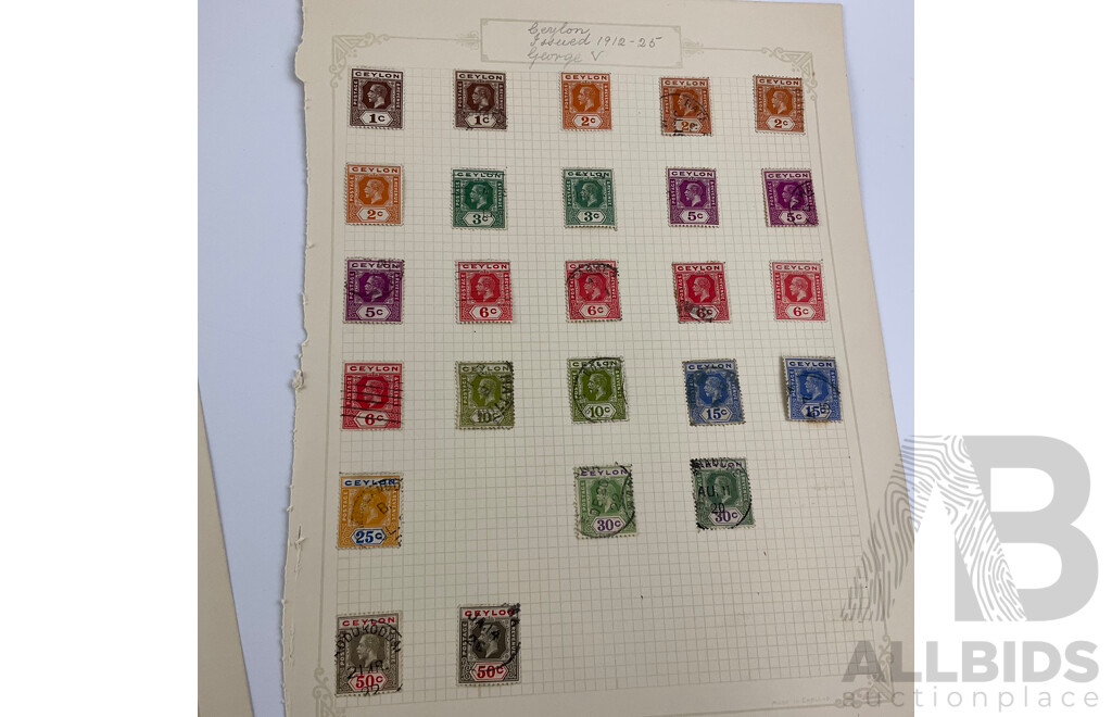 Collection of Ceylon Antique and Vintage Stamps Examples From 1860's to 1930's Including KGV, War Tax, Overprints, Hinged Mint Blocks