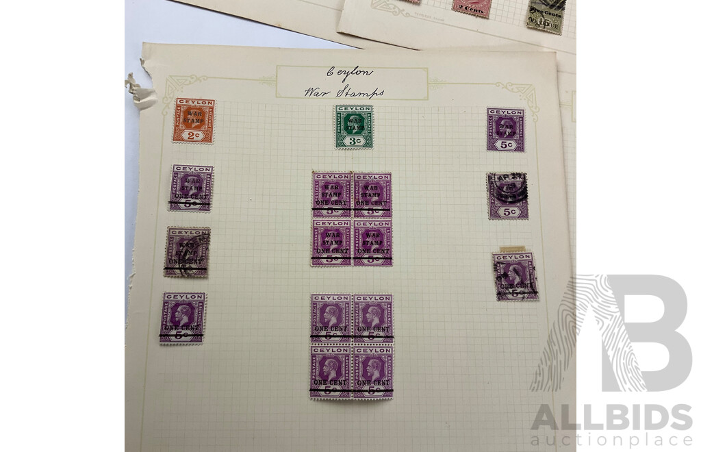 Collection of Ceylon Antique and Vintage Stamps Examples From 1860's to 1930's Including KGV, War Tax, Overprints, Hinged Mint Blocks